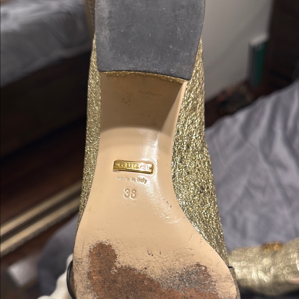Gucci Gold Metallic Heels with Fringe Detail - Picture 8 of 10